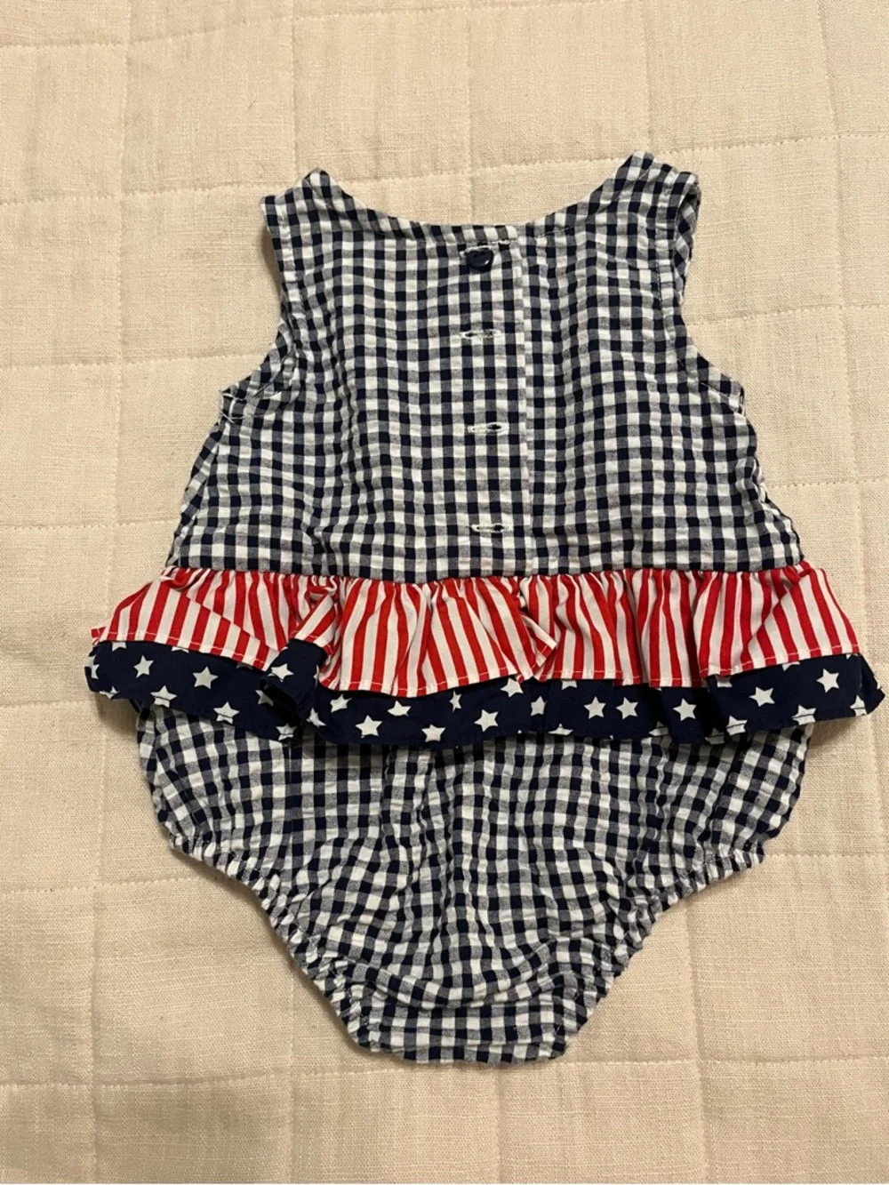Bonnie Baby Navy Gingham One-Piece with Red & White Bow